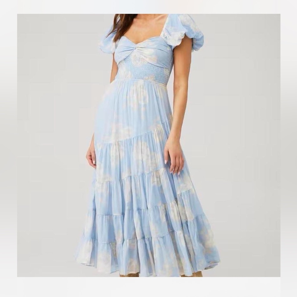 FREE PEOPLE Sundrenched Short Sleeve Maxi Dress blue and white floral Medium - Picture 3 of 14